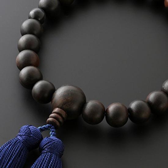 [Kyoto Butsudan Hayashi] Men's Buddhist Prayer Beads, Pure Silk, Miyako Tassel, Ebony (Unpolished), Two-Head Blue Tiger's Eye Pattern [Hawk's Eye]