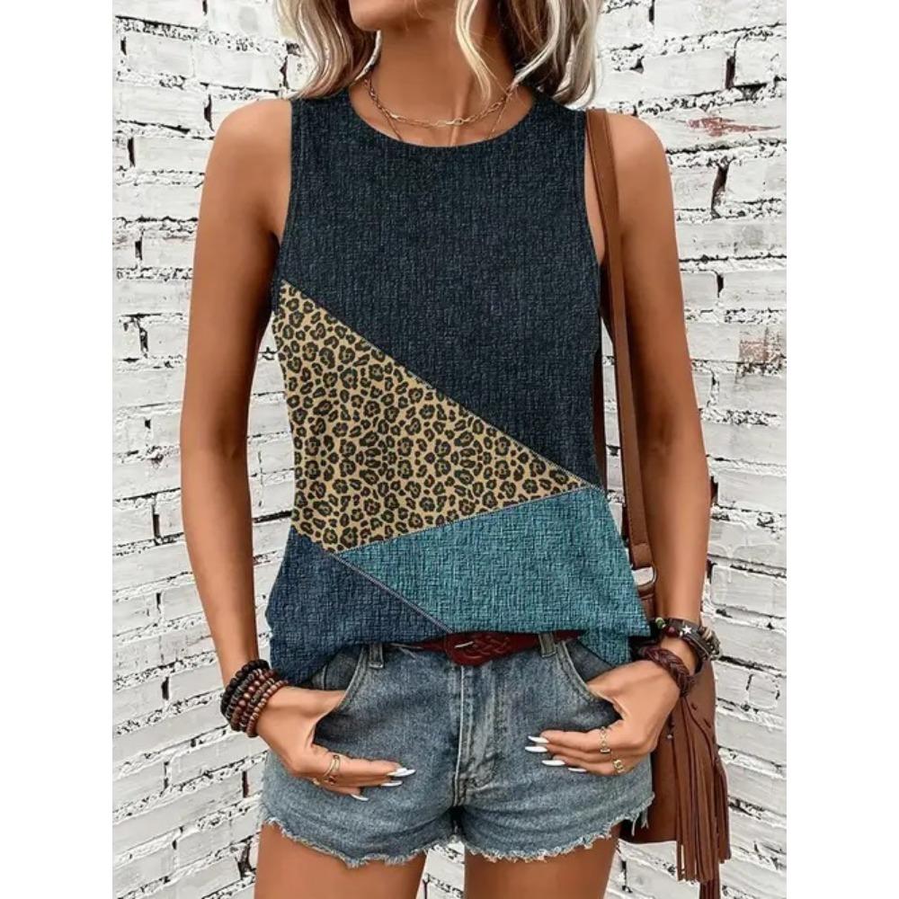Fashion vest printed 3D printed women's summer casual round neck vest