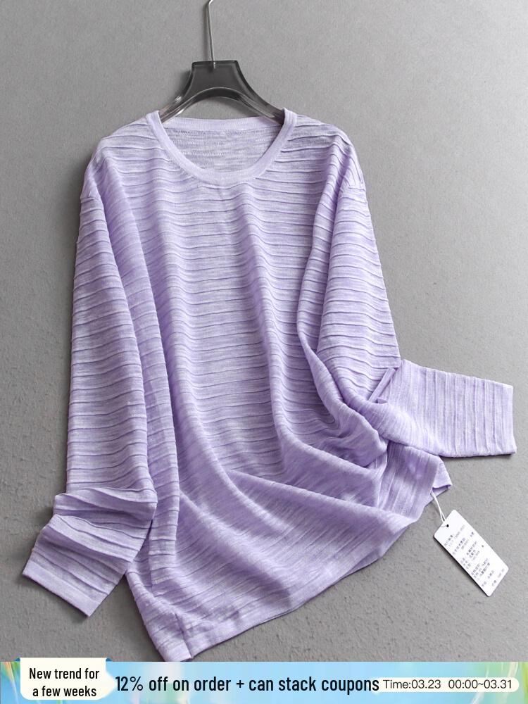 

2025 Autumn Purple Hollow Knit Loose-Fit Cardigan for Women - Long Sleeve, Round Neck M фіолетовий