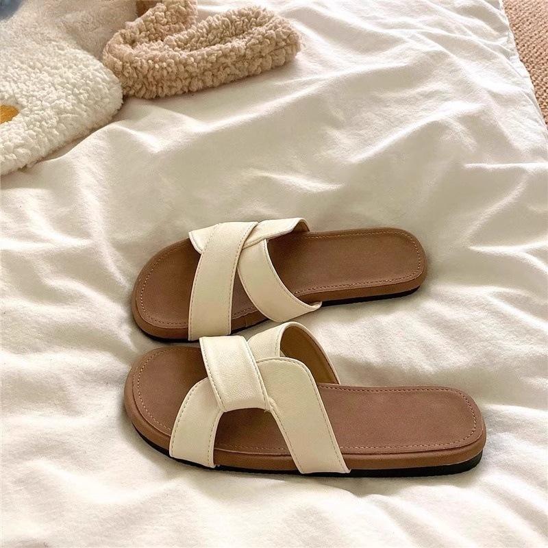 Shoes 2025 new French cross with slippers women's summer retro style casual flat beach