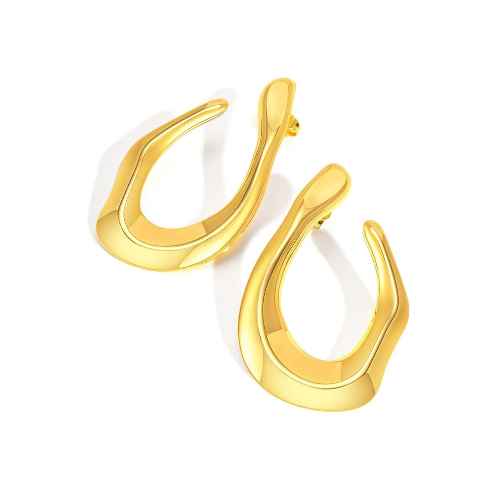 Irregular U-shaped Earrings for Women,Gold Color Exaggerated Stainless Steel Stud Earrings,Vintage Geometric Jewelry Gifts