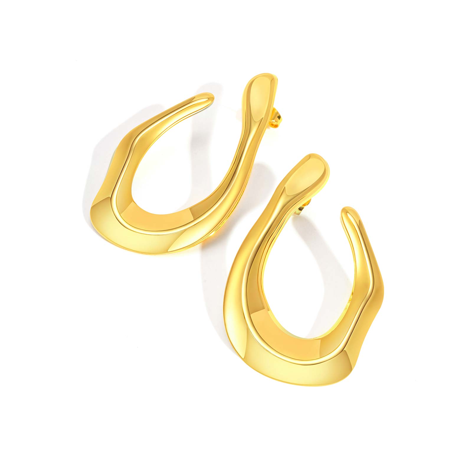 

Irregular U-shaped Earrings for Women,Gold Color Exaggerated Stainless Steel Stud Earrings,Vintage Geometric Jewelry Gifts