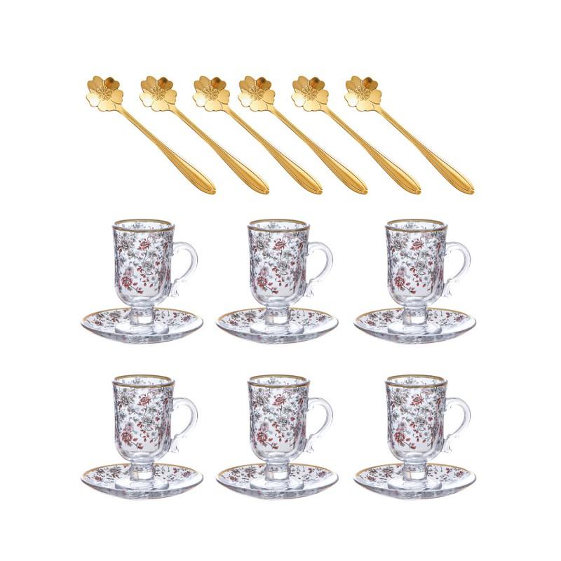 French Vintage Floral Glass Coffee Cup Set 120ml Heat Resistant Tea Milk Latte Home Office Use