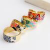 New Fashion Enamel Colorful Flower Rings For Women Adjustable Copper Gold Plated Wide Finger Band Ring Party Jewelry Gift