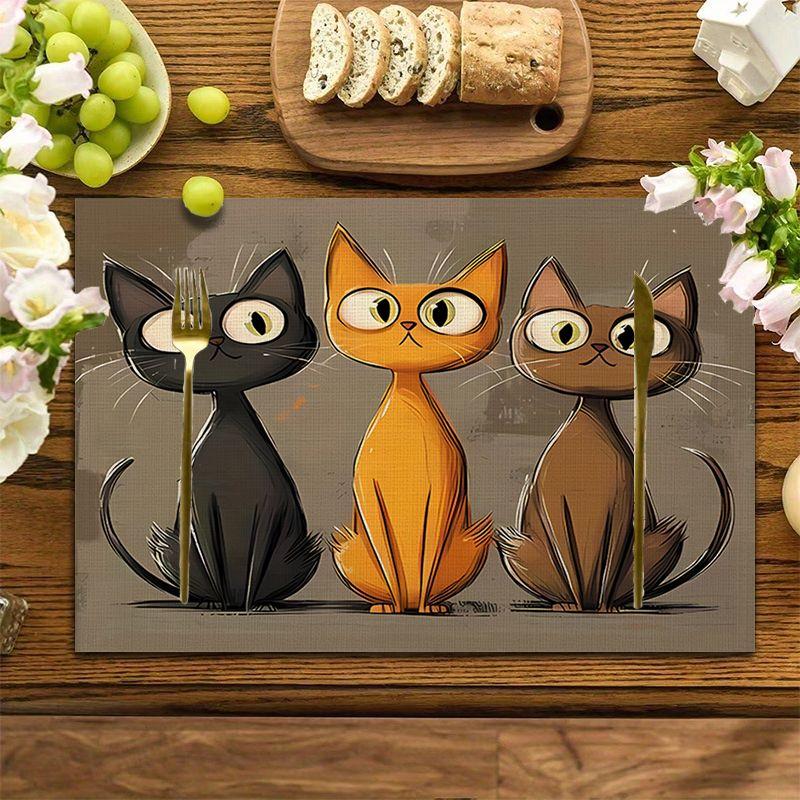 4Pcs, Three Cat Placemats, the Best Placemats, Washable, Suitable for Holiday Parties, Home Decor