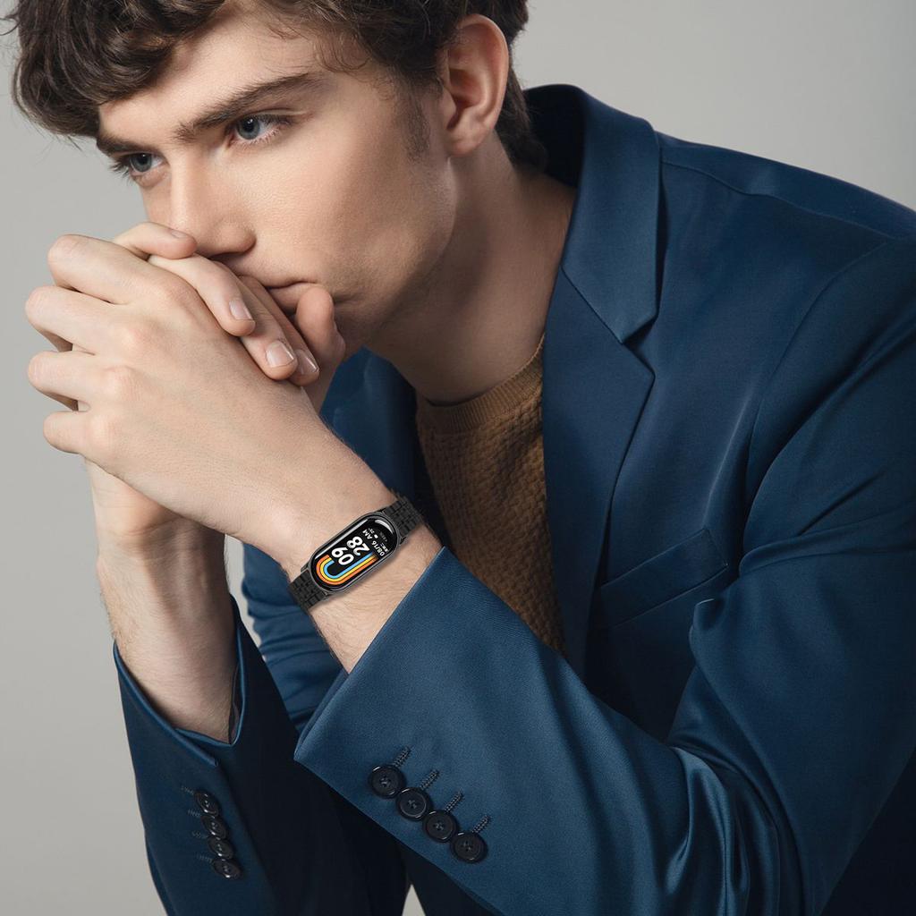 Correa de Reloj Para Xiaomi Smart Band 10/9/8, Correa Fina de Acero Inoxidable de 7 Perlas