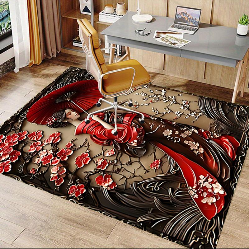 1PC cherry blossoms red kimono Carpet Ultra Soft, Thick & Absorbent, Non Slip Machine Washable Mat for Entryway
