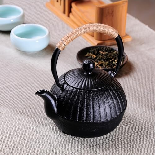 OULOVECO Iron Kettle, IH Compatible, Direct Heat Compatible, Teapot, Unglazed Iron Kettle, Tea Set, Iron Supplement Tea, Ironware, Traditional Craft,