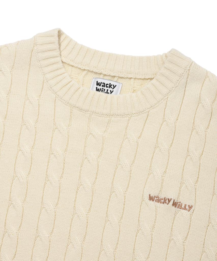 WACKY WILLY Basic Cable Knit Pullover Cream
