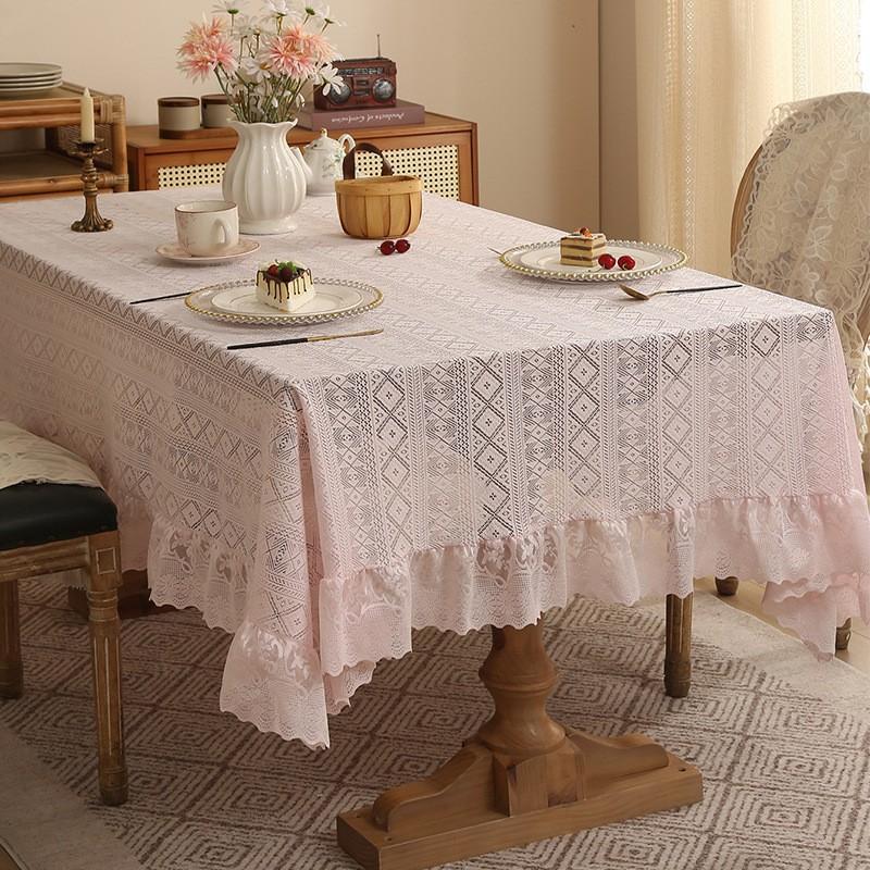 Elegant Nordic Vintage Lace Trim Tablecloth Dining Table Coffee Dustproof Heat Resistant Decorative Cover