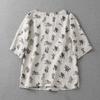 Floral Cotton Linen Mid-Sleeve Round Neck T-Shirt - Artistic Retro Style, Summer 2025 Arrival