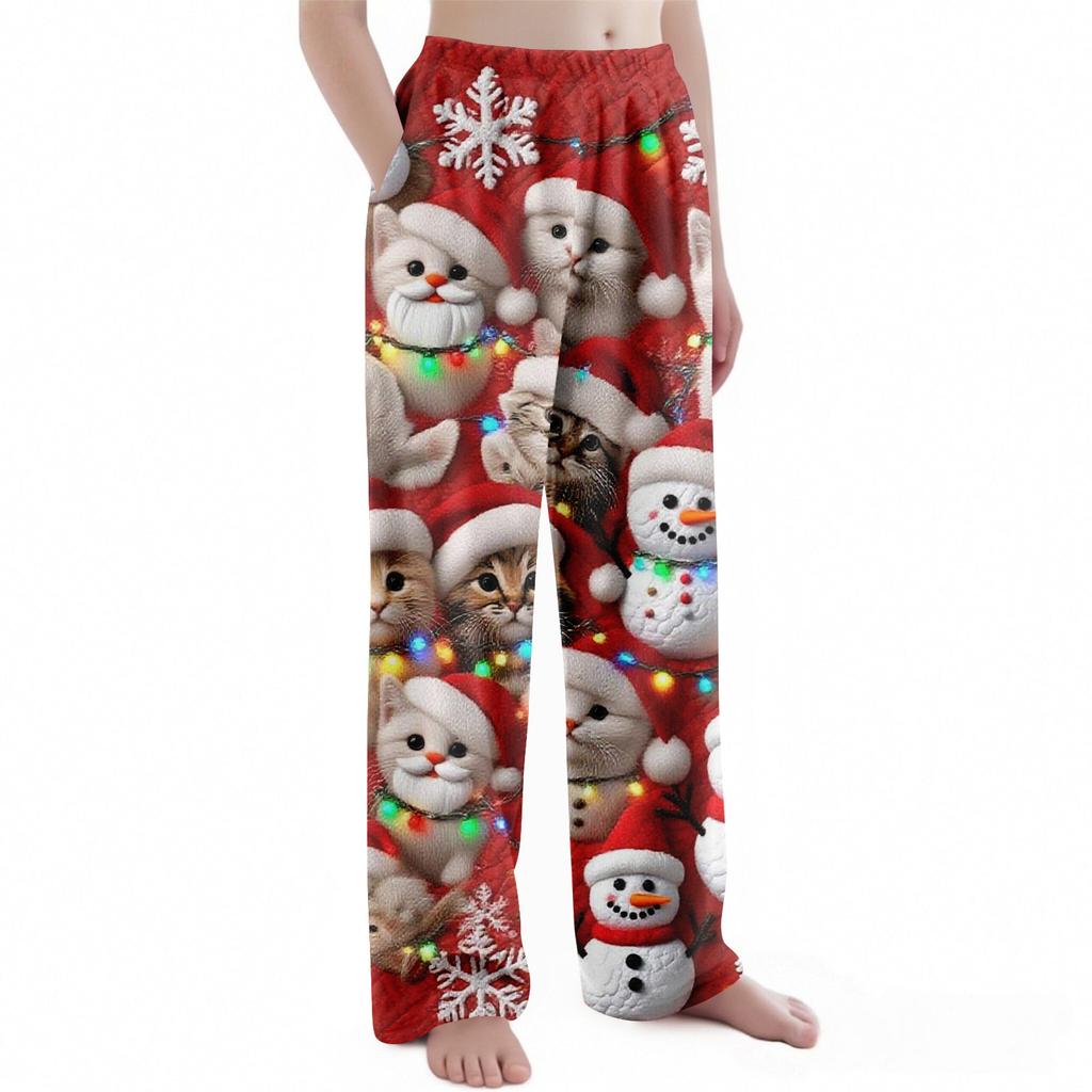 Dětské vánoční kalhoty s potiskem plyšové ležérní kalhoty