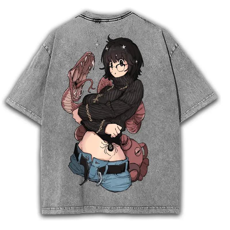 Anime HUNTER×HUNTER Shizuku T-shirt Vintage Washed Oversized T Shirt Men Women Clothing High Quality Cotton Short Sleeve Tees