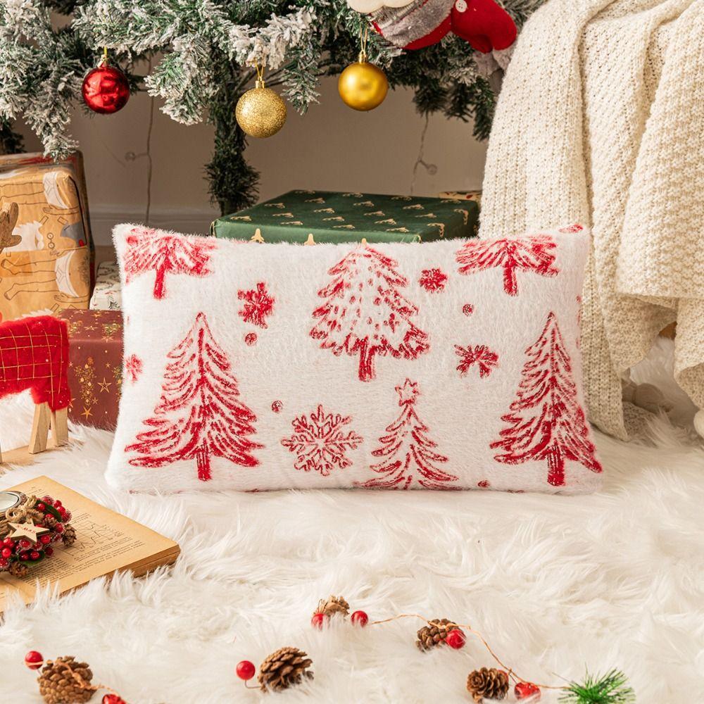 Delicate Christmas Pillowcase Soft Knitted Square Cover Xmas Tree Pattern Home Decor Case for Couch