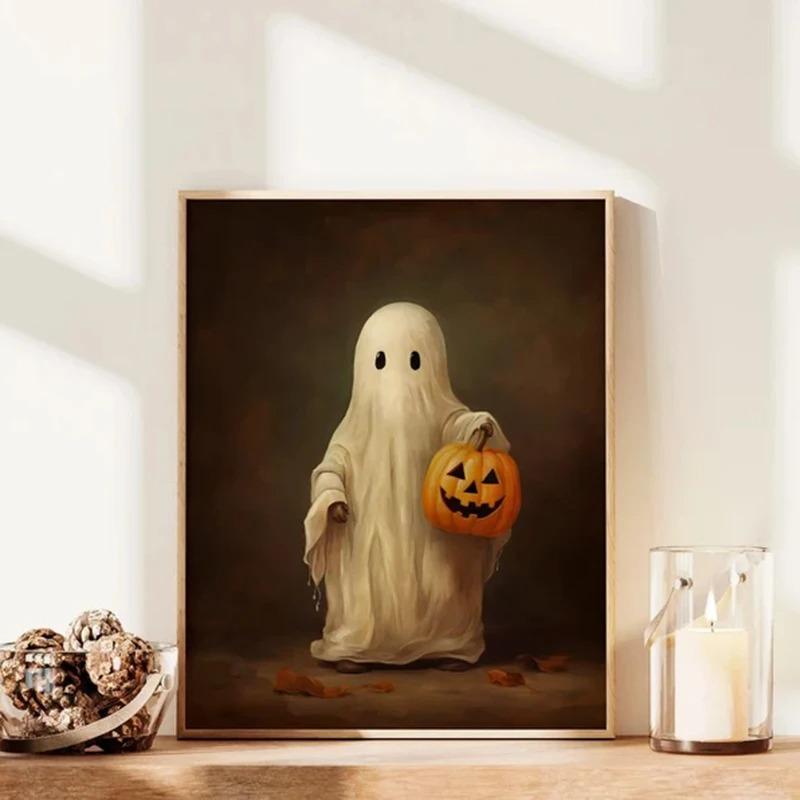 Halloween Ghost Poster Cute Ghost Forest Canvas Printing Poster Wall Art Festival Decoration Painting for Home Living Room Decor