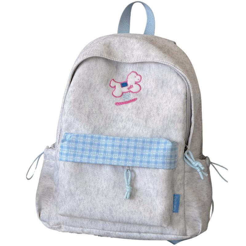 Schooltas schattig klein fris geruit rugzak hoge waarde cartoon geborduurd meisjes rugzak campus middelbare scholier schooltas