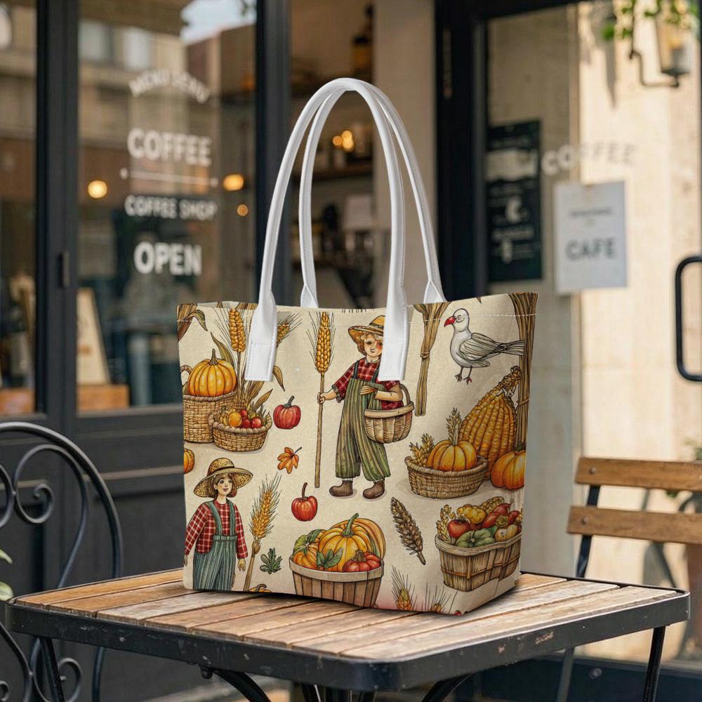 Harvest Farm Print Casual Tote Bag Portable Lightweight Daily Carry Handbag