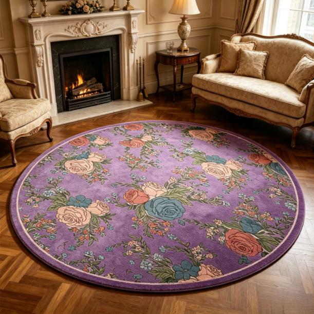 Flower Pattern Carpets for Living Room French Style Bedroom Decor Round Carpet Fluffy Soft Lounge Floor Mat Home Thick Plush Rug