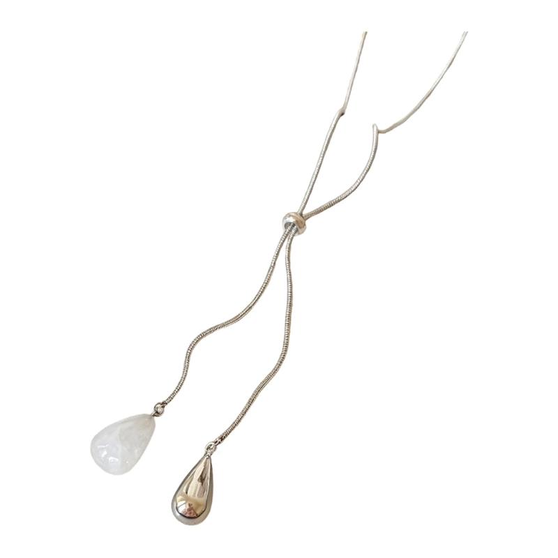 Minimalist Silver Teardrop Pendant Necklace Elegant Dainty Sweater Chain For Women Fashion Jewelry Gift