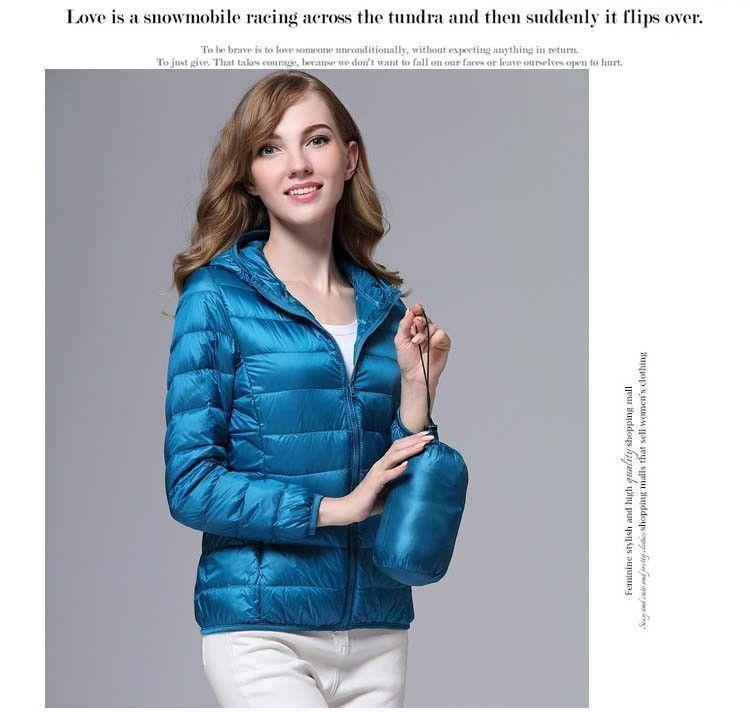 Leichte Daunenjacke für Damen, mit Kapuze, kurz, stilvoll, figurbetont, dünn und leicht, Übergröße, ultraleichte Jacke.