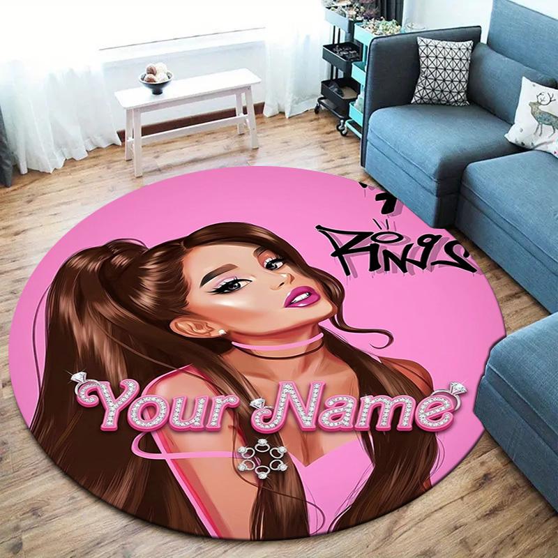 Floral Dreams Custom Name Round Area Rug Carpet Rug For Living Room Bedroom Sofa Playroom Decor Nonslip Floor Mat
