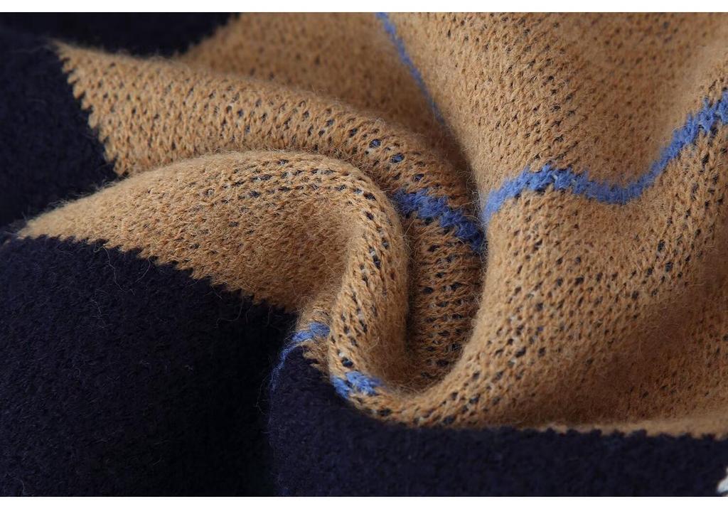 2025za Women's Jacquard Scarf Knit Diamond Plaid Sweater - Round Neck, Autumn/Winter Commuting Top Coat