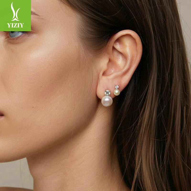 Ohrstecker mit Moissanit-Süßwasserperlen, Eleganter Damenstil, S925 Sterlingsilber mit Gewinde.