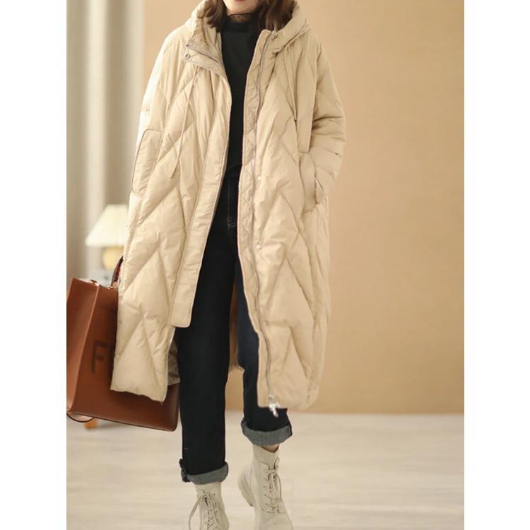 

Женское свободное длинное пальто 90% белого утиного пуха, куртка женская зимняя женская куртка с капюшоном, пуховые парки из перьев XL бежевый