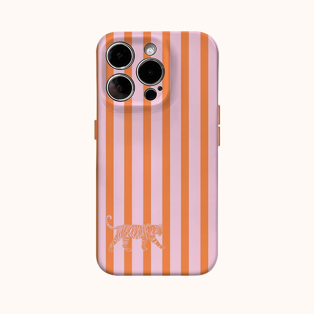 Custodia per Telefono Tigre a Strisce Rosa-Arancio per IPhone 16 15 14 13 12 11 X XS XR XSMAX 7 8 Pro Max Plus Copertura Posteriore a Doppio Strato