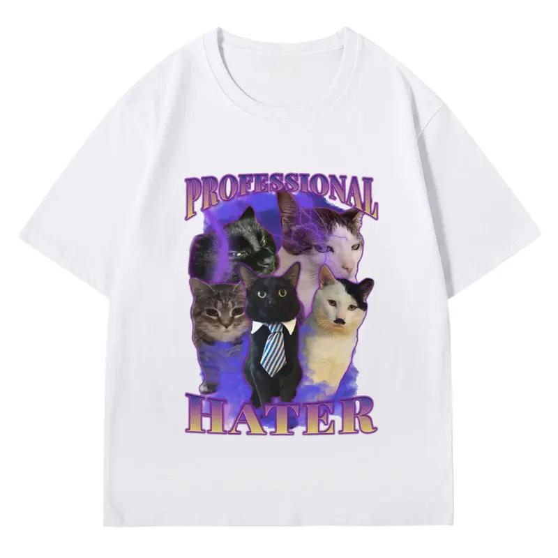 Professional Hater Funny Cat Women Tshirt Women Vintage Trendy Cat Lover Tshirts Hip Hop Loose Cozy Tees Women Streetwear S