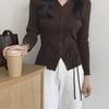 Yurati Time Oboe Waist Strap Collar V-Neck Knit Cardigan