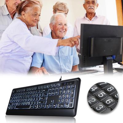 USB Arayüzü Büyük Baskılı Üç Renkli Arkadan Aydınlatmalı Kablolu Klavye