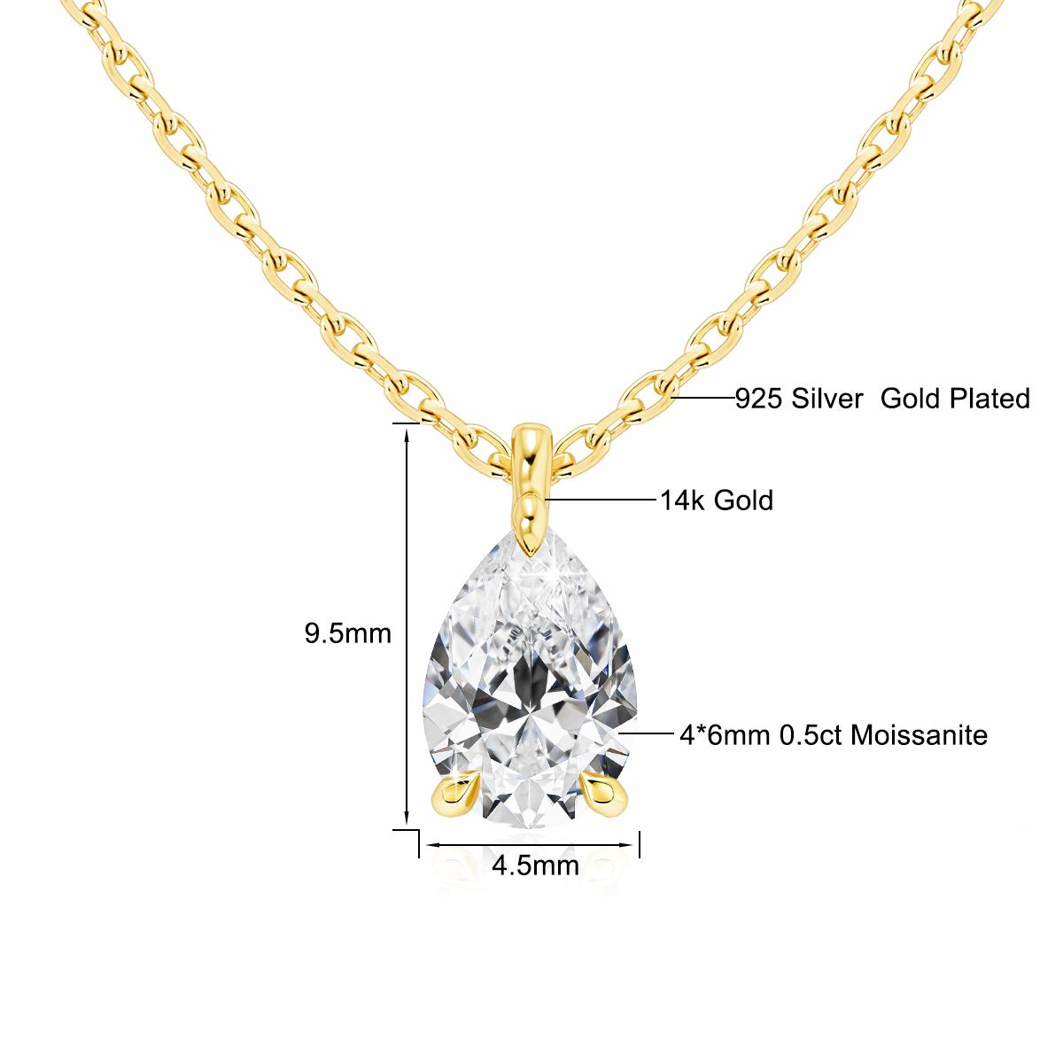 

14K Gold Pear Cut Moissanite Diamond Necklaces for Women 0.5ct 1ct 2ct D VVS1 Solitaire Pendant Wedding Jewelry Certified