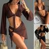 Ins Style Sexy Bikini Three-piece Women's Beach Vacation Lace-up Blouse High Waist Split Swimsuit Women
