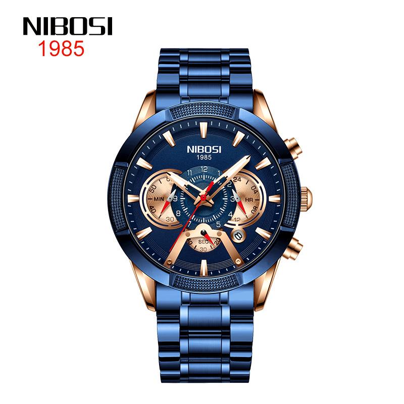 NIBOSI Новые мужские часы Водонепроницаемые светящиеся многофункциональные мужские часы для отдыха Часы из нержавеющей стали