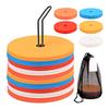 Heizi Flat Markers, 5 Colors, 50 Pieces, Flat Cones for Soccer, Track & Field, and Basketball (Includes 50 Pieces, Stand, and Storage Bag)