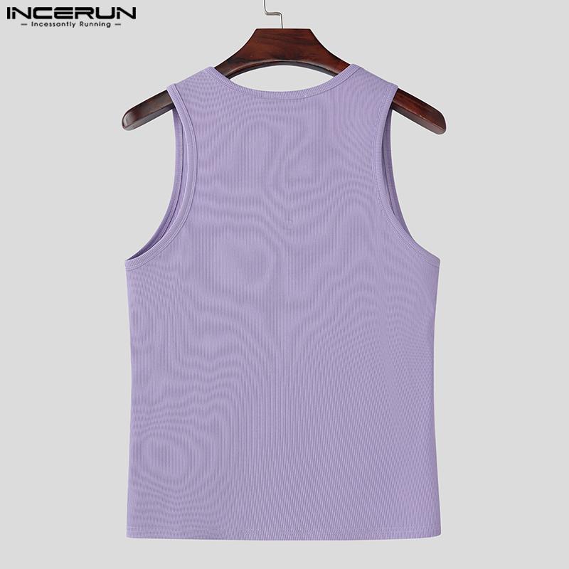 INCERUN Herren Rundhals Ärmellos Reißverschluss Lässig Gerippt Gestreift Tanktops