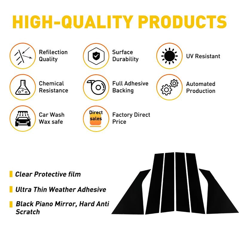 Car B Pillar Post Trims Glossy Black Window Pillar Protection Stickers for Chevrolet Impala 2014-2020