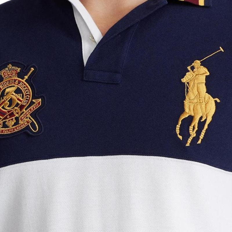 Polo Ralph Lauren SS24 Color Block Logo Big Pony Rövid Ujjú Póló Férfi felsők Sötétkék 710814766-001