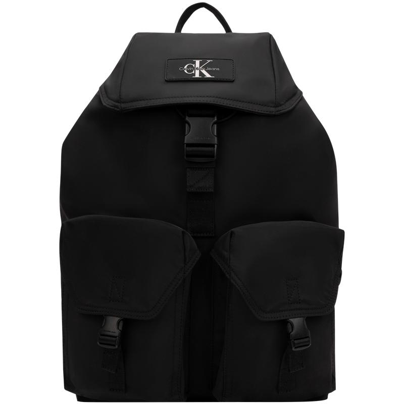 Calvin Klein Classic Logo Flap Drawstring Casual Travel Fabric Backpack Men backpack Space-Black HH3947-001 Space Black,Basic Set (Bag)