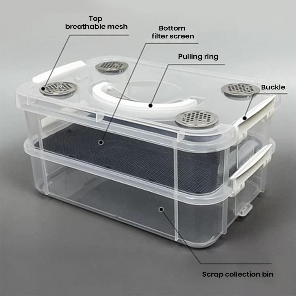 Mealworm rearing box, silkworm rearing box, double-mesh filter and ventilation rearing box, feces separation box, transparent