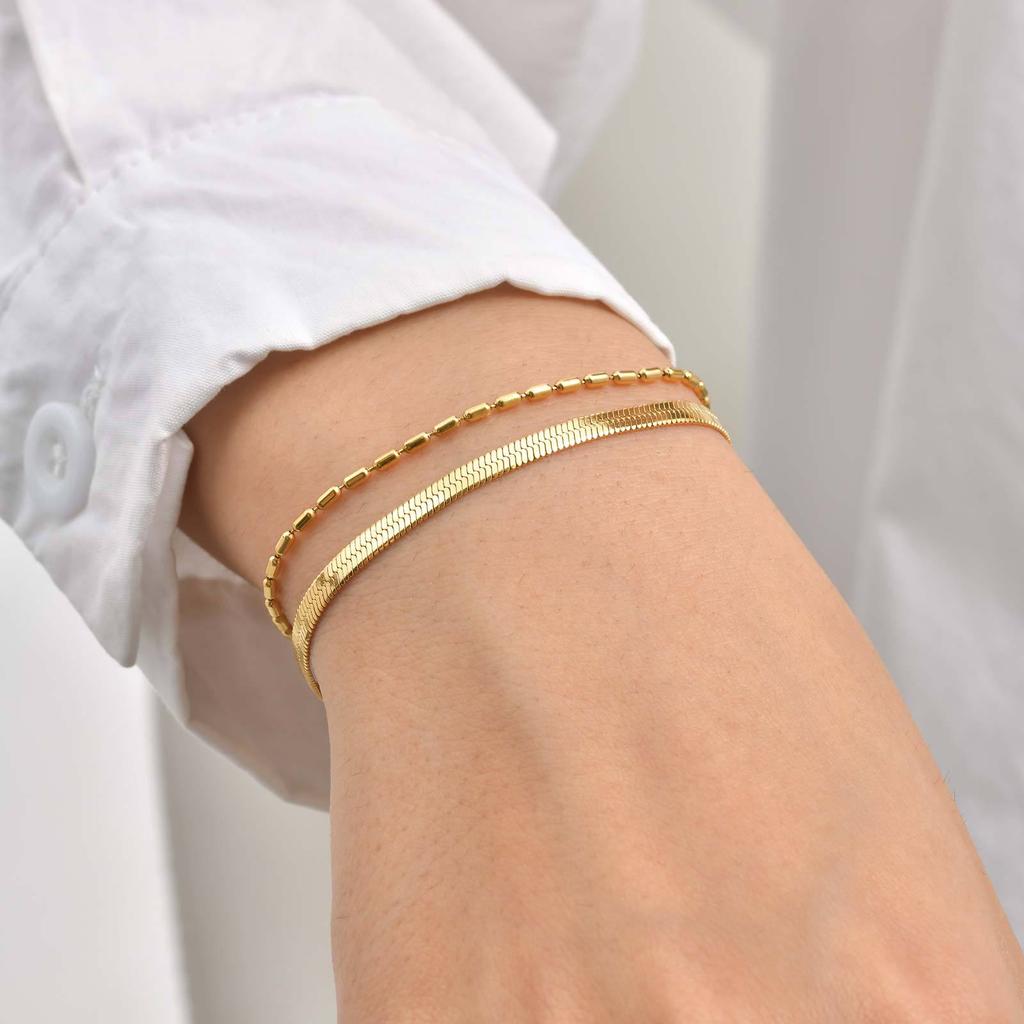 Wind Stainless Steel Bamboo Flat Snake Chain Double Stacked Bracelet, Ladies' Popular Jewelry Br-879