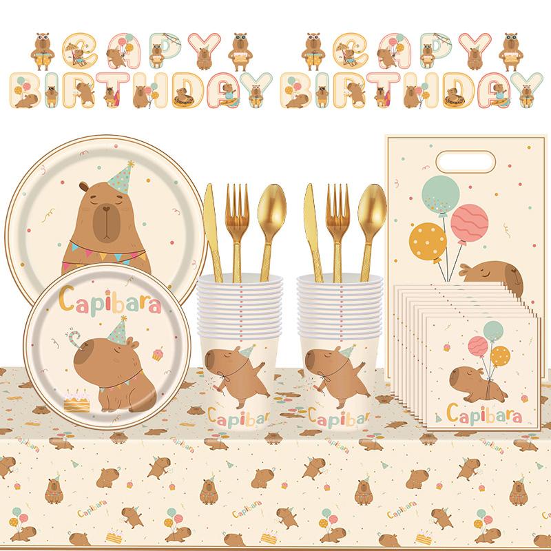 Capibara Birthday Decoration Capybara Birthday for Bara Party Disposable Tableware Plate Balloon Baby Shower Capibara Cumpleaños