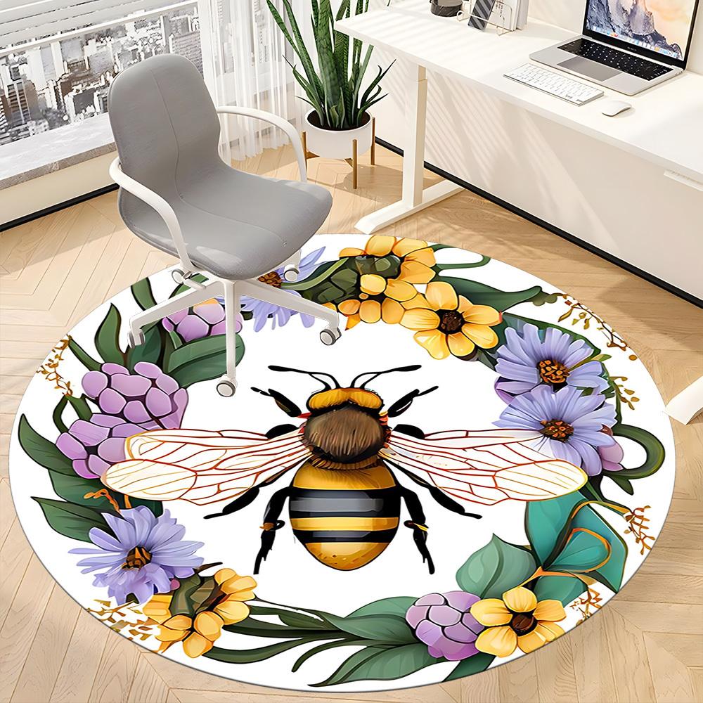 1pc Bee Wreath Chair Carpet for Office Non-Slip, Machine Washable Rug for Office, Room - Holiday Decor, Machine Made yy251029127