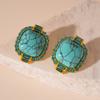 Artificial Turquoise Diamond-set Geometric Square Silver Needle Stud Earrings French Fashion Temperament Earrings