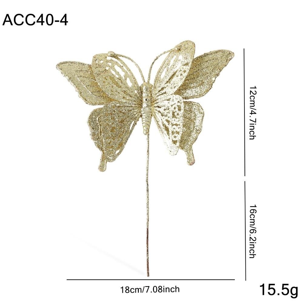 Glitter Butterfly Christmas Flower Simulated Sequins Christmas Tree Decoration Exquisite Flocking Artificial Butterfly Clip