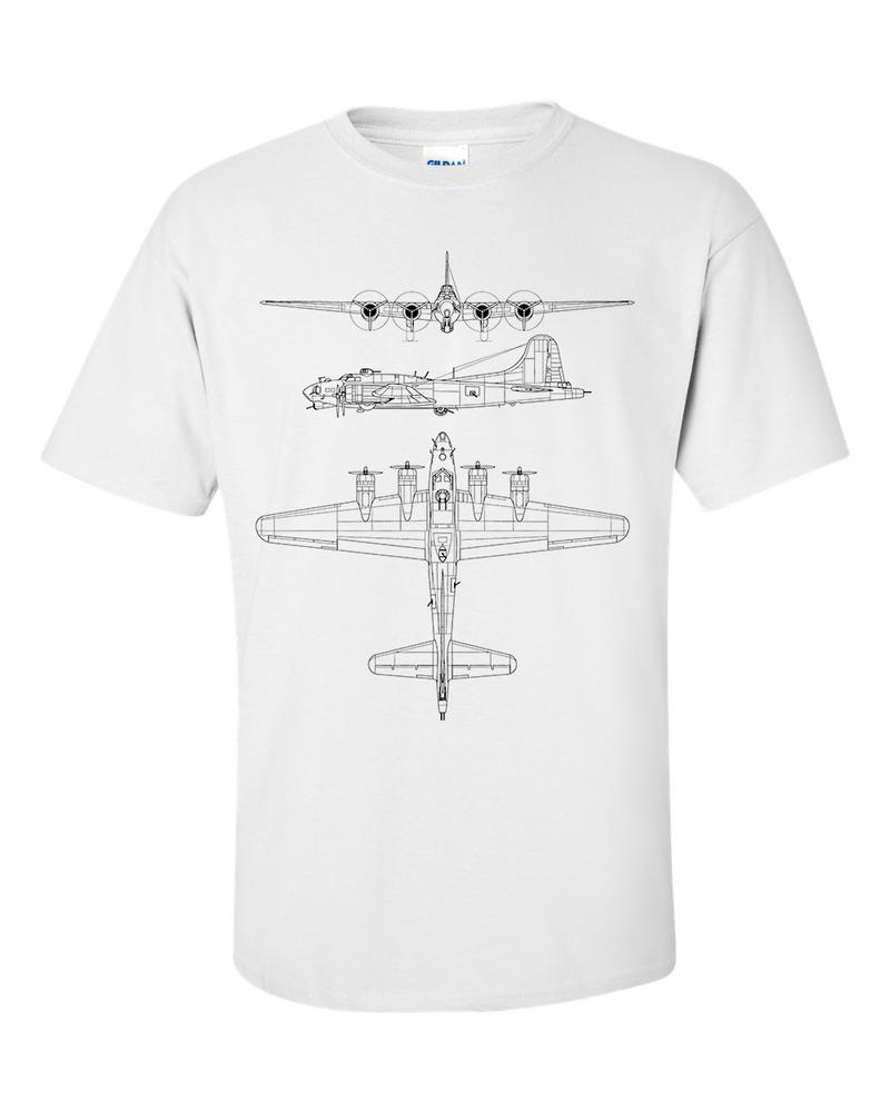 B17 Flying Fortress TShirt Bomber Technical Drawing Blueprint USAF WW2 Shirt 2XL