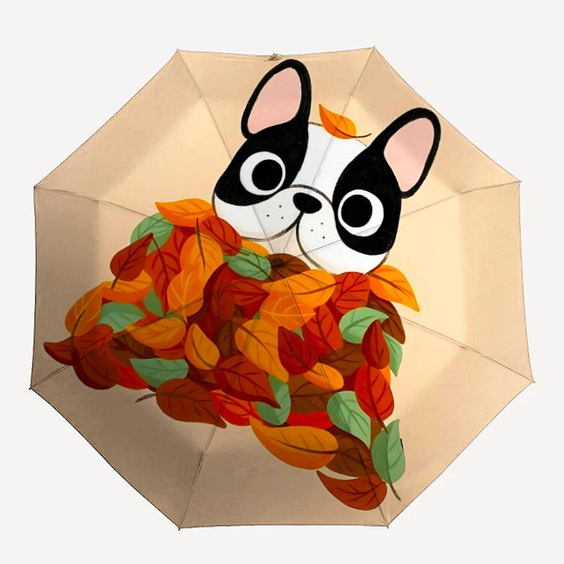 1pc Autumn Leaves Dog Automatic Folding Umbrella - Portable Collapsible Design, 8-Rib Iron Frame, Durable Fabric yy251125169