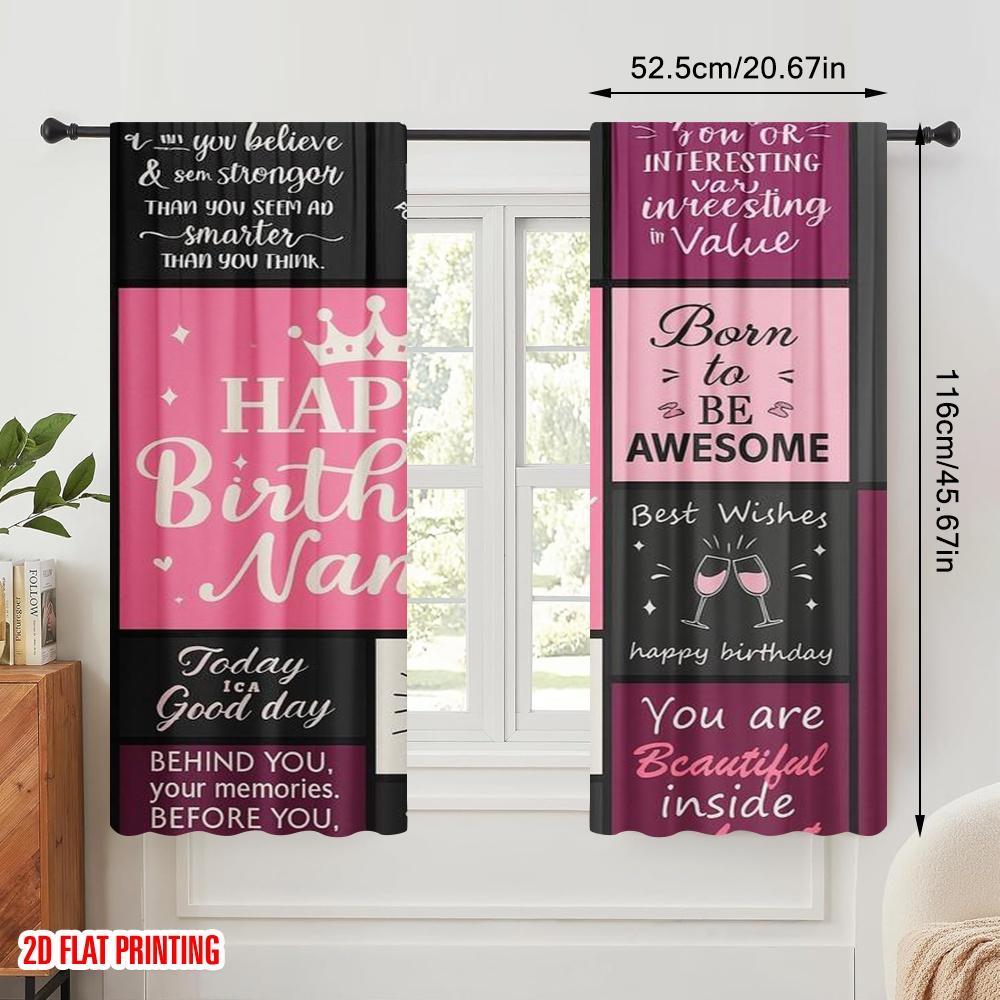 2pcs,2D Plane Printing Curtains&Window Treatment Birthday Quilt Versatile Polyester Fabric (without Rod) Outdoor Decorations for