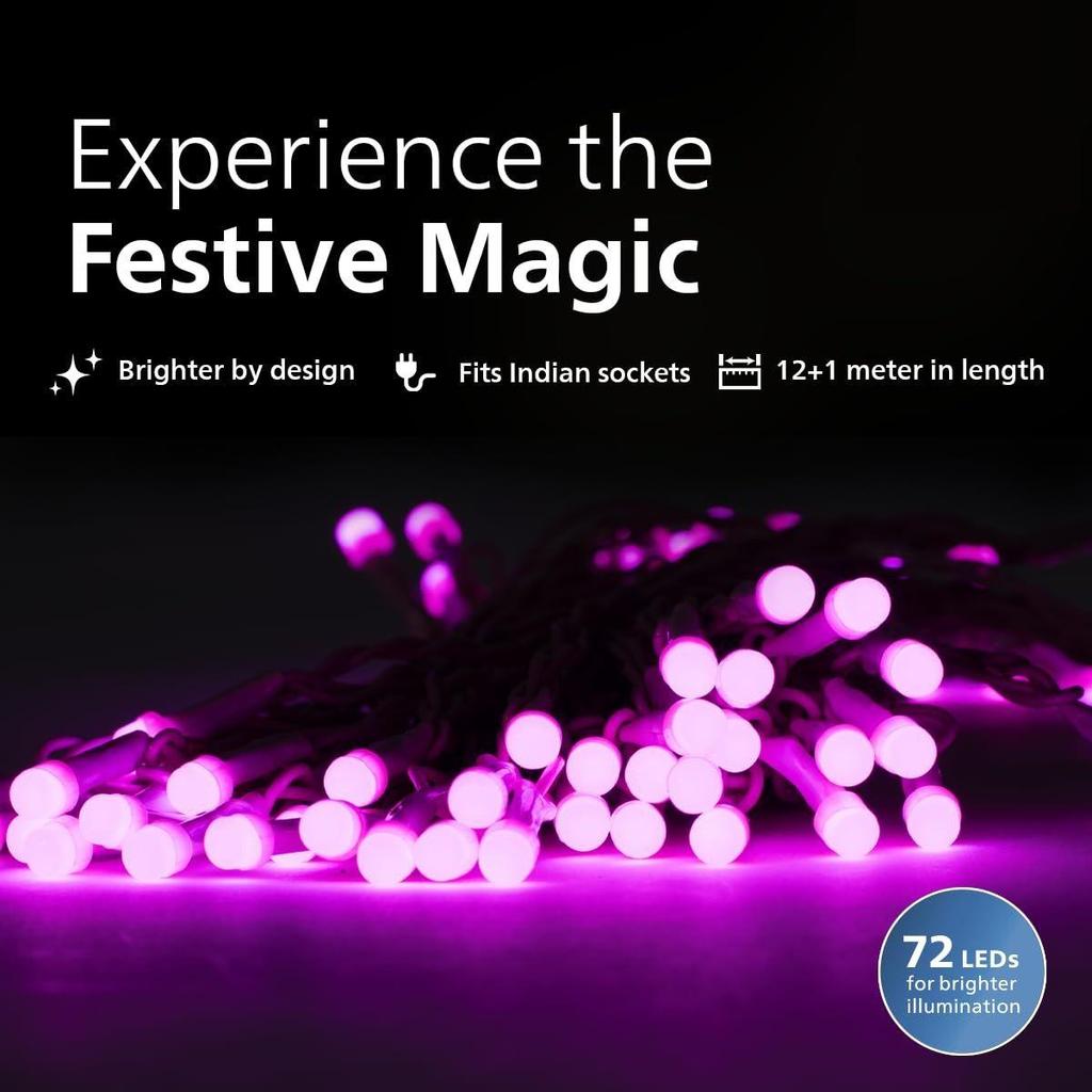 Starlit 12 Meter 72 LEDs String Light for Decoration | Festival LED String Light for Diwali, Christmas and Home Decoration| Pink, Pack of 1